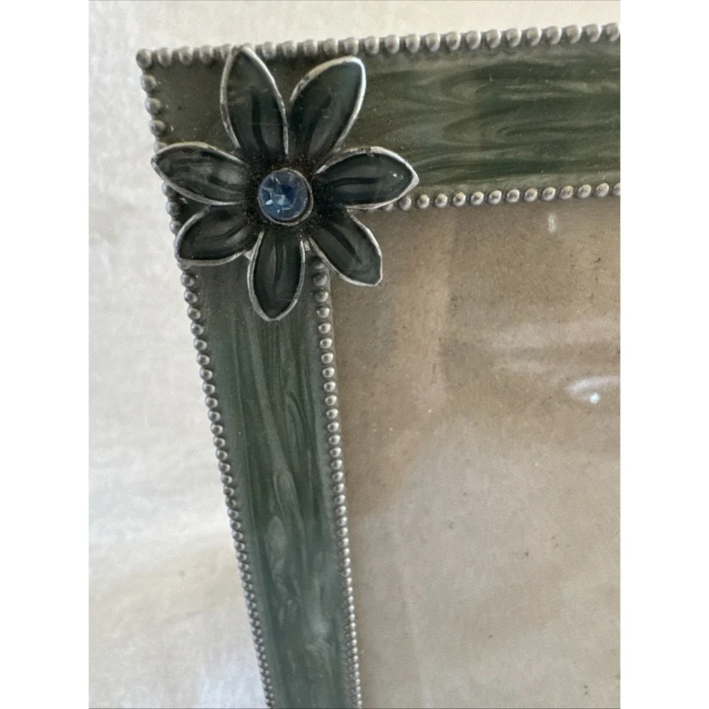 Metal Pewter Tone Enamel Rhinestone Floral Picture Frame Rhinestones For 3.5 X 5